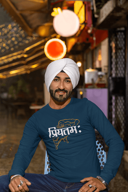 Men's Navy Blue Priyatamah Graphic Printed Full Sleeve T-shirt