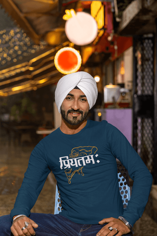 Men's Navy Blue Priyatamah Graphic Printed Full Sleeve T-shirt
