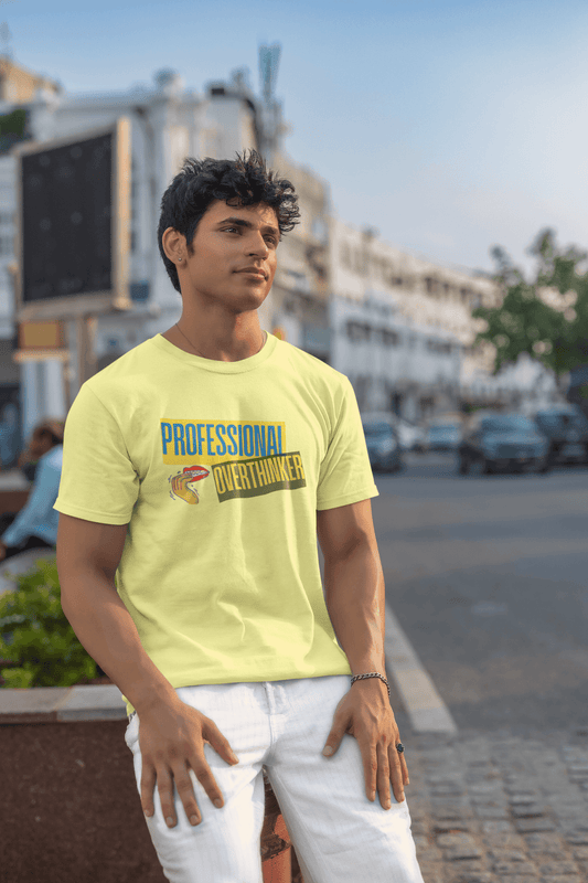 Men's Yellow Professional Overthinker Graphic Printed T-shirt - Printed Cave