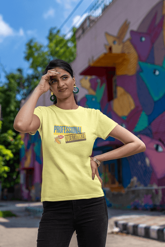 Women's Yellow Professional Overthinker Graphic Printed T-shirt - Printed Cave