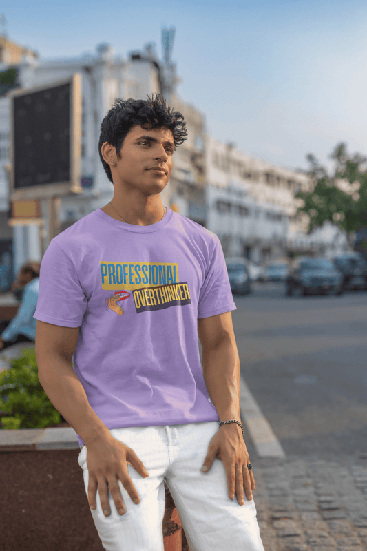 Men's Iris Lavender Professional Overthinker Graphic Printed T-shirt - Printed Cave