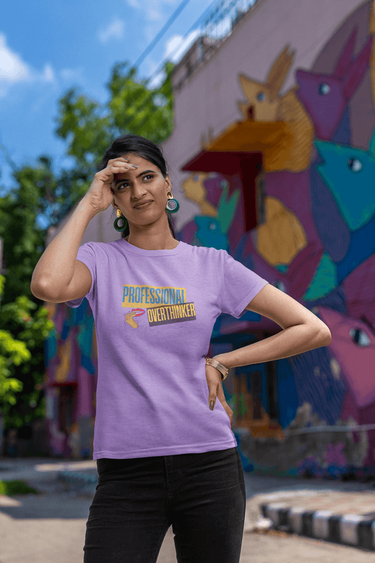 Women's Iris Lavender Professional Overthinker Graphic Printed T-shirt - Printed Cave