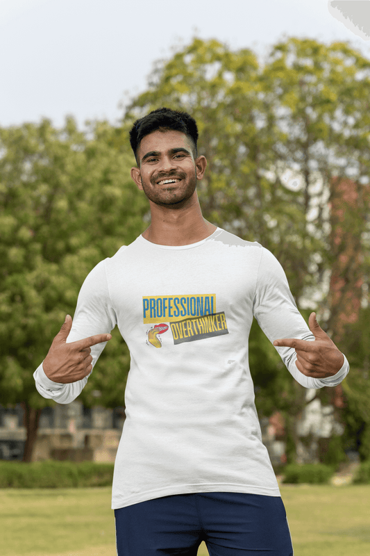 Men's White Professional Overthinker Graphic Printed Full Sleeve T-shirt