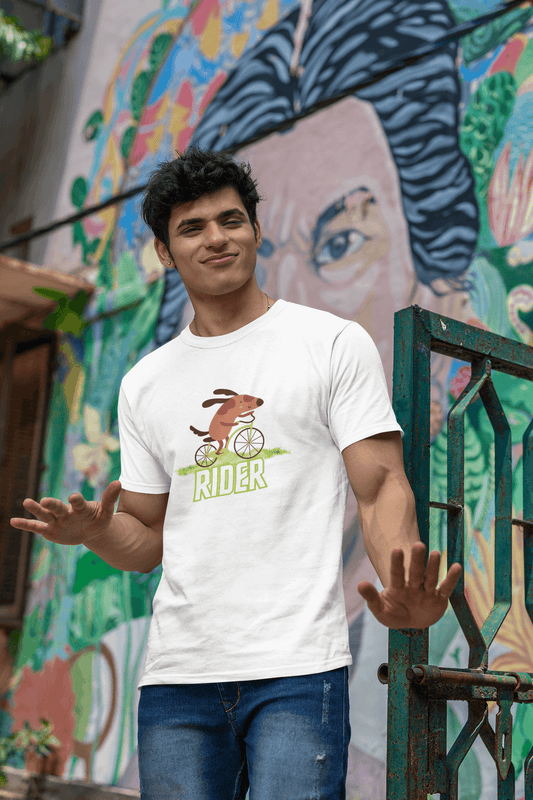 Men's White Rider Graphic Printed T-shirt - Printed Cave