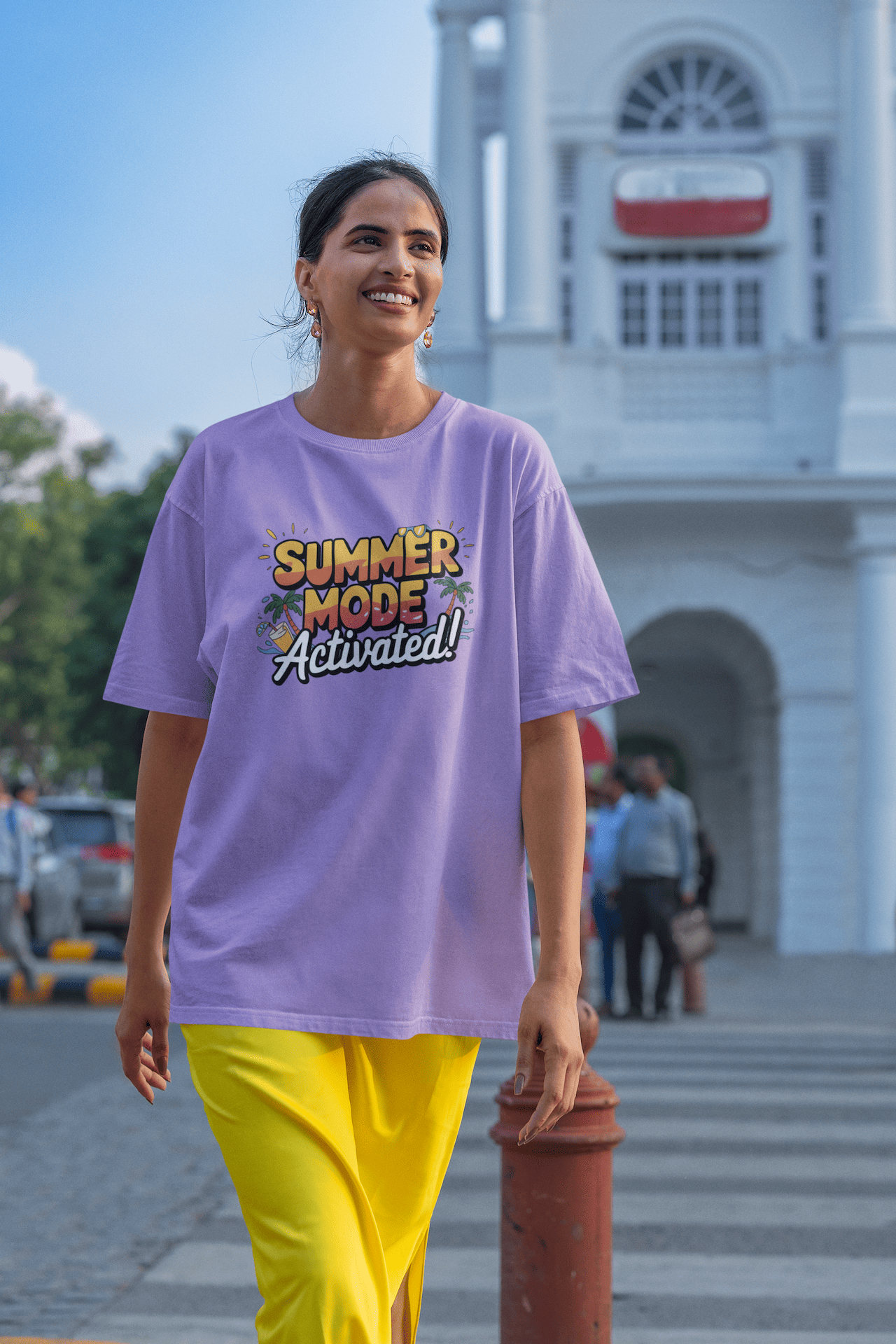 Women's Iris Lavender Summer Mode Activated Graphic Printed Oversized T-shirt