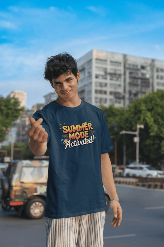 Men's Navy Blue Summer Mode Activated Graphic Printed Oversized T-shirt
