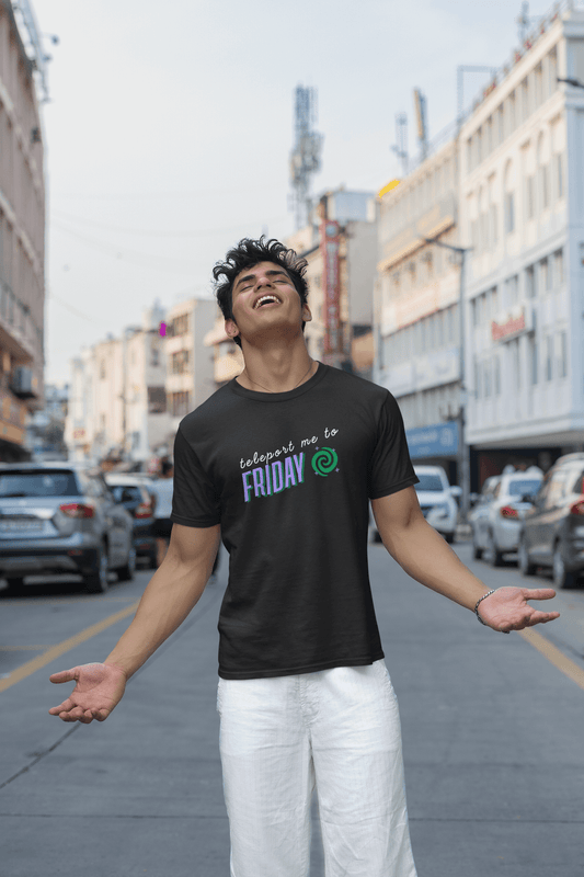 Men's Black Teleport me to Friday Graphic Printed T-shirt - Printed Cave