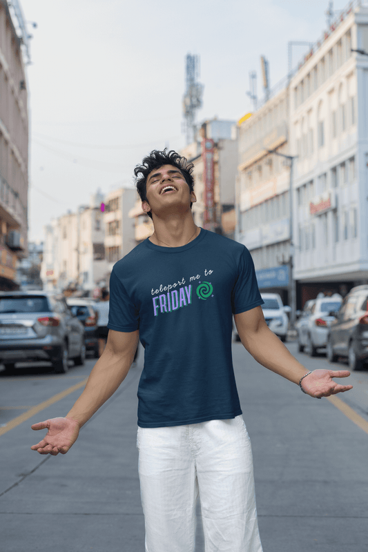 Men's Navy Blue Teleport me to Friday Graphic Printed T-shirt - Printed Cave