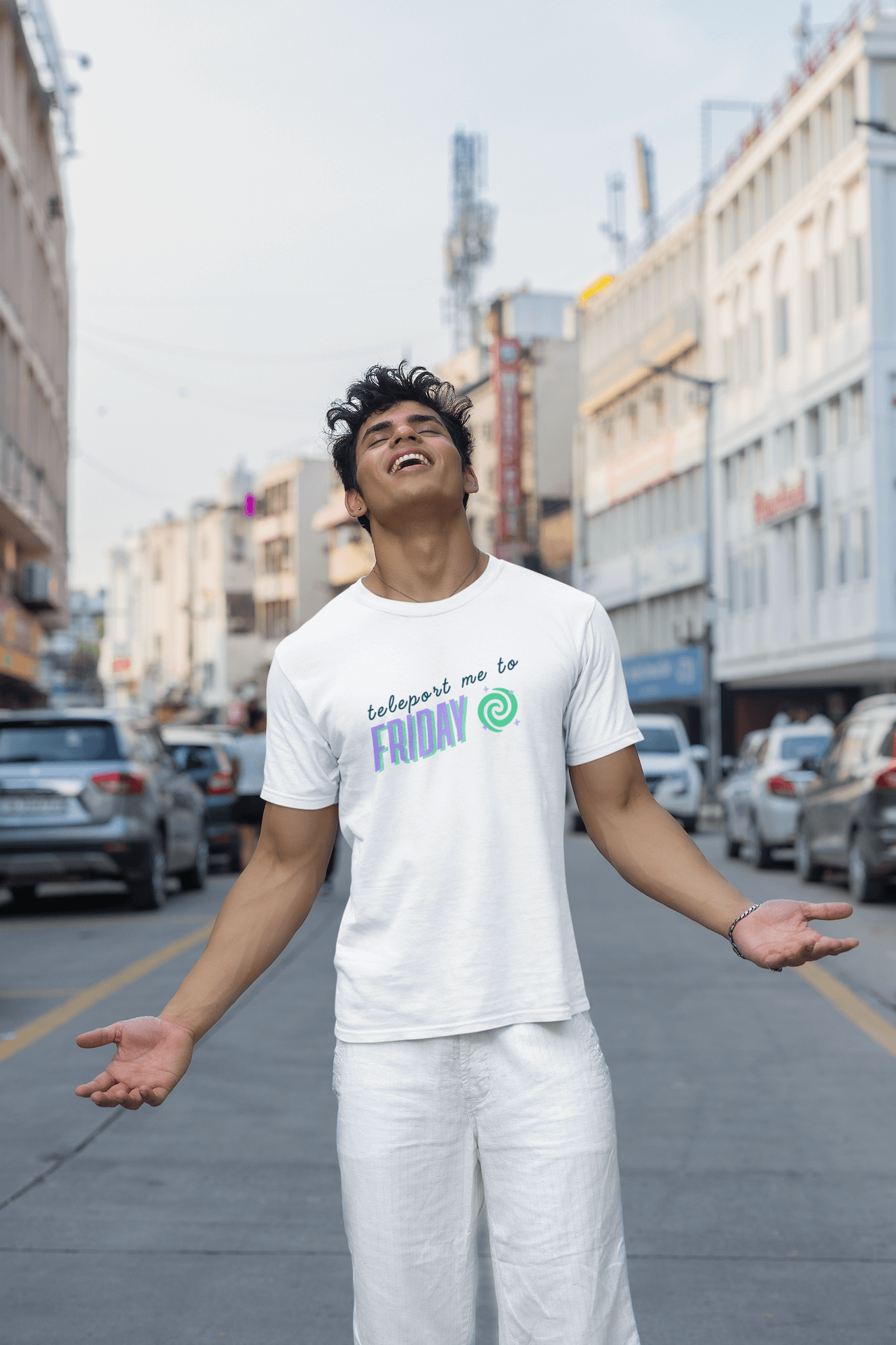 Men's White Teleport me to Friday Graphic Printed T-shirt - Printed Cave