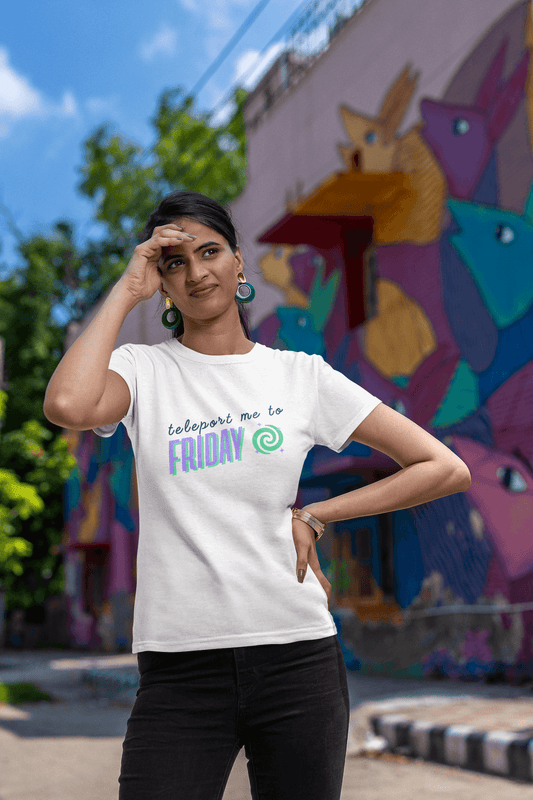 Women's White Teleport me to Friday Graphic Printed T-shirt - Printed Cave