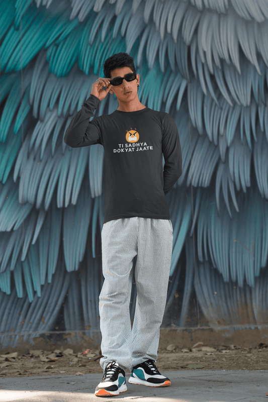Men's Black Ti Sadhya Dokyat Jaate Graphic Printed Full Sleeve T-shirt