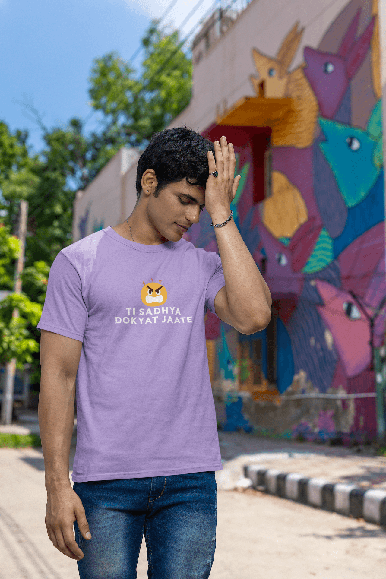 Men's Iris Lavender Ti Sadhya Dokyat Jaate Graphic Printed T-shirt - Printed Cave