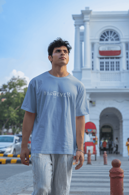 Men's Baby Blue Whatever Graphic Printed Oversized T-shirt