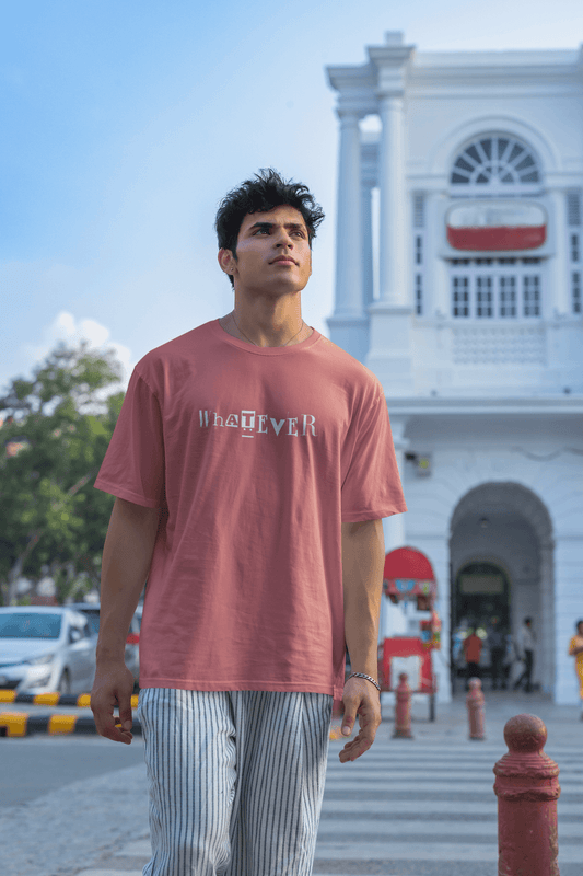 Men's Dusty Red Whatever Graphic Printed Oversized T-shirt