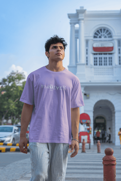 Men's Iris Lavender Whatever Graphic Printed Oversized T-shirt