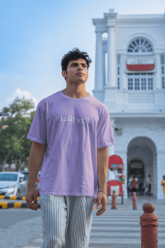 Men's Iris Lavender Whatever Graphic Printed Oversized T-shirt