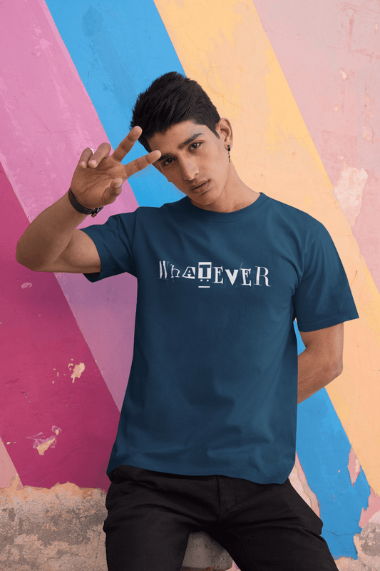 Men's Navy Blue Whatever Graphic Printed T-shirt - Printed Cave