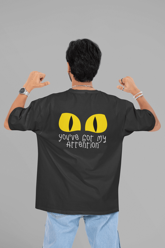 Men's Black You've Got My Attention Graphic Printed Oversized T-shirt