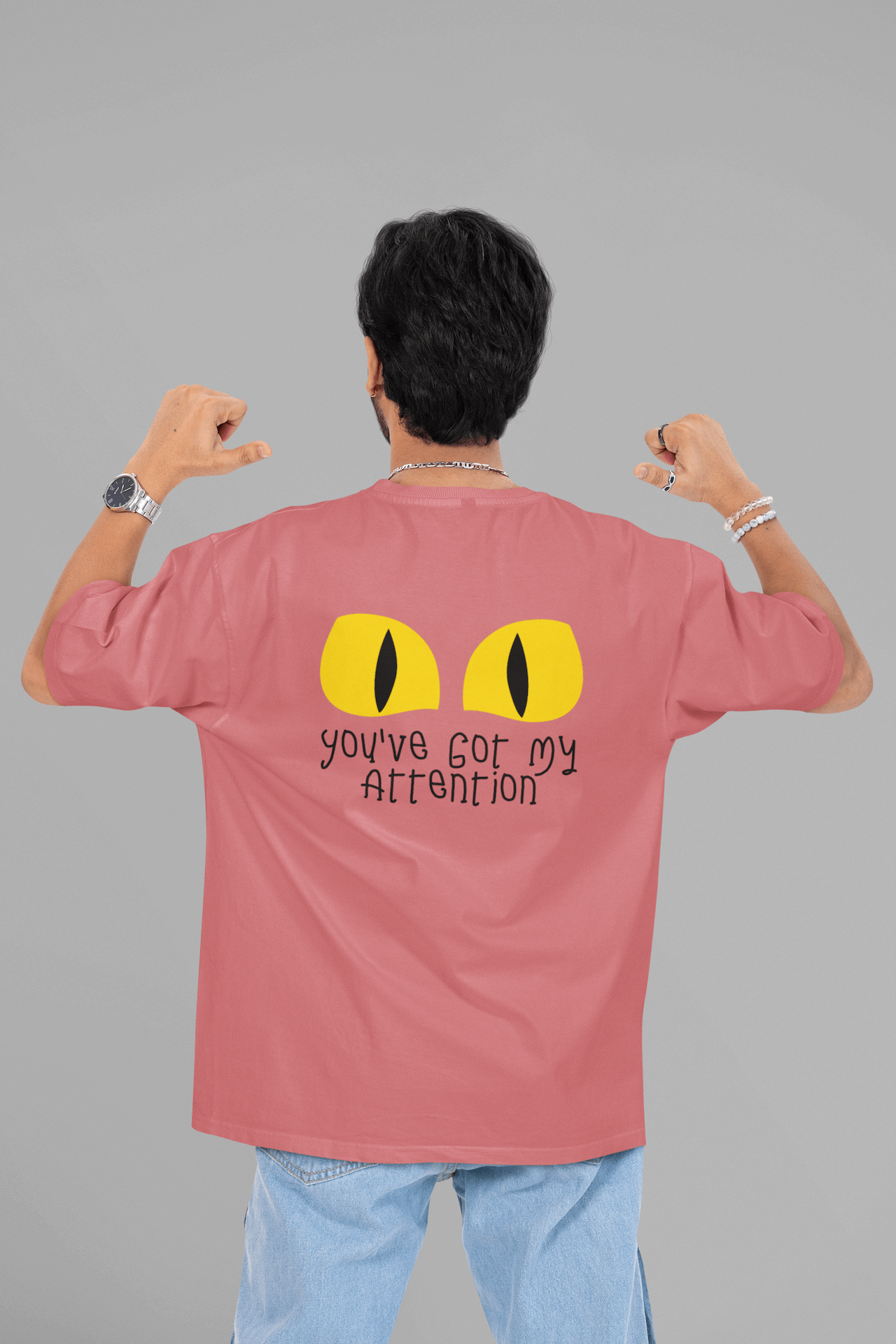 Men's Dusty Red You've Got My Attention Graphic Printed Oversized T-shirt