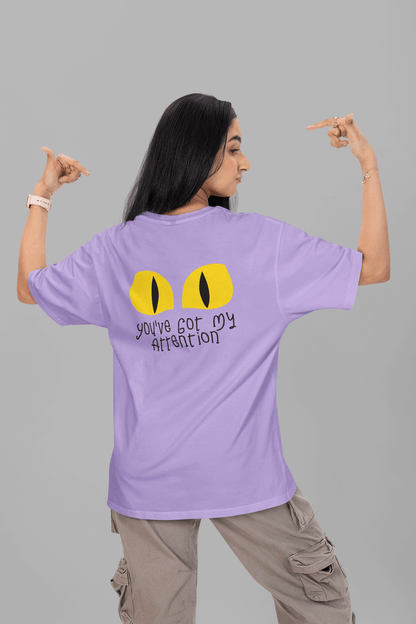 Women's Iris Lavender You've Got My Attention Graphic Printed Oversized T-shirt
