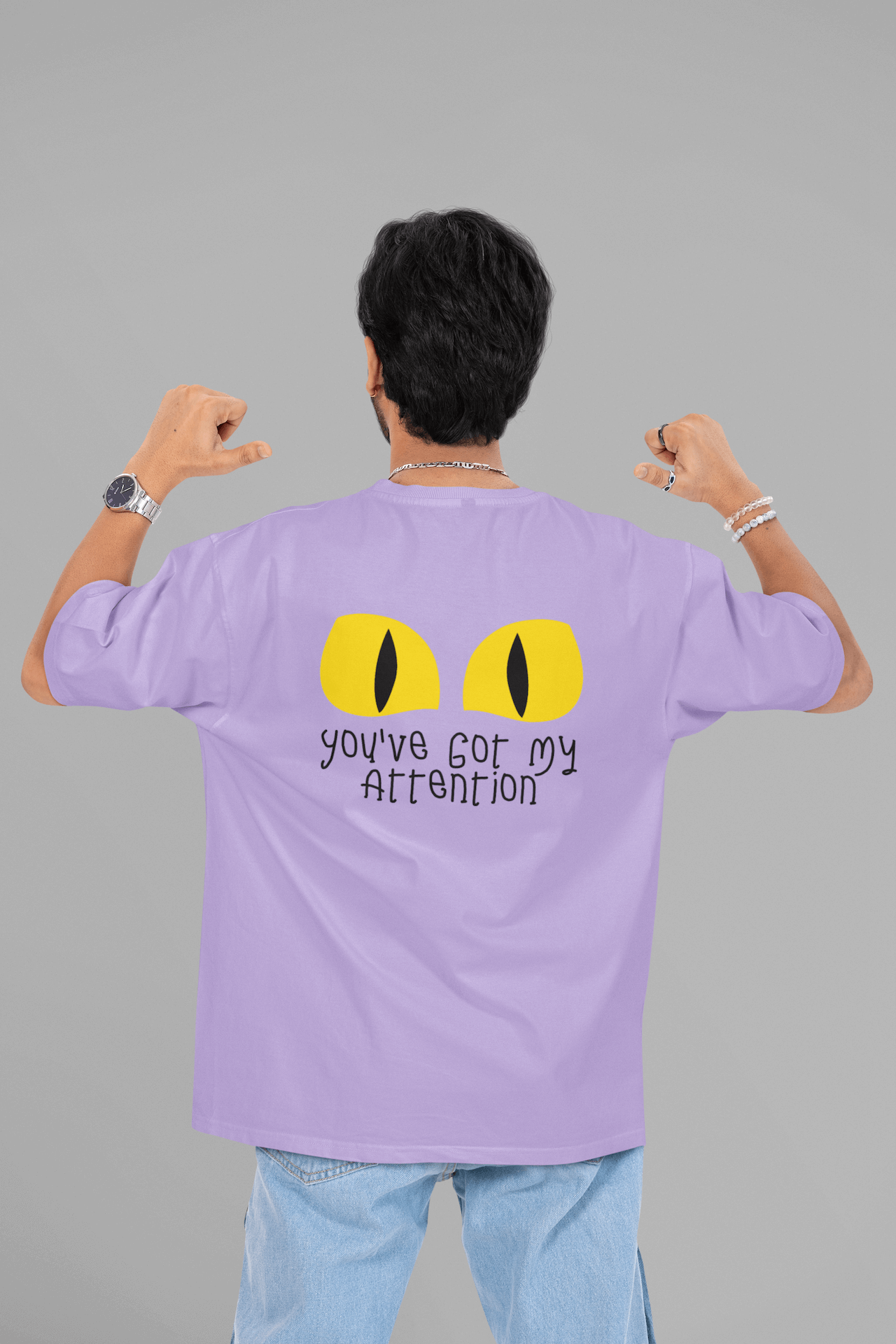 Men's Iris Lavender You've Got My Attention Graphic Printed Oversized T-shirt
