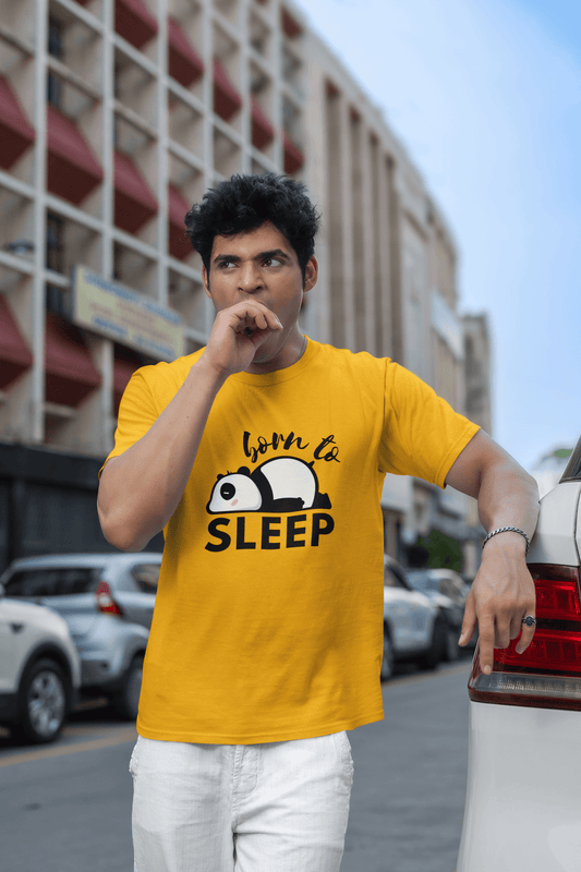 Men's Golden Yellow Born to Sleep Graphic Printed T-shirt - Printed Cave
