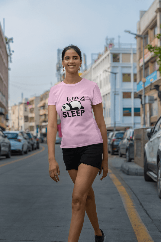 Women's Light Pink Born to Sleep Graphic Printed T-shirt - Printed Cave