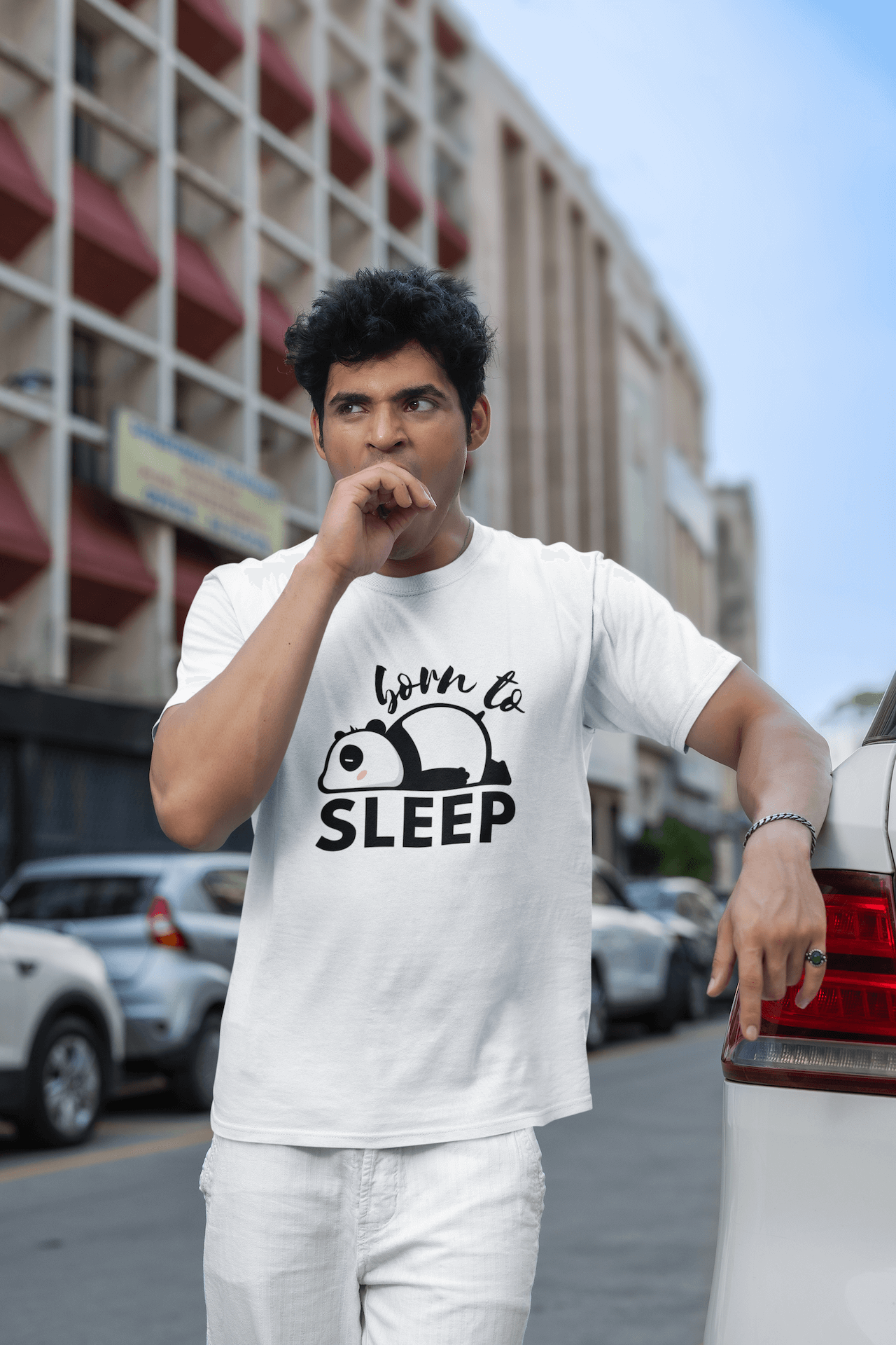 Men's White Born to Sleep Graphic Printed T-shirt - Printed Cave