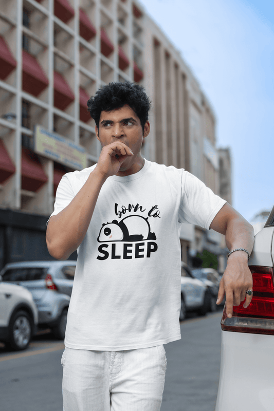 Men's White Born to Sleep Graphic Printed T-shirt - Printed Cave