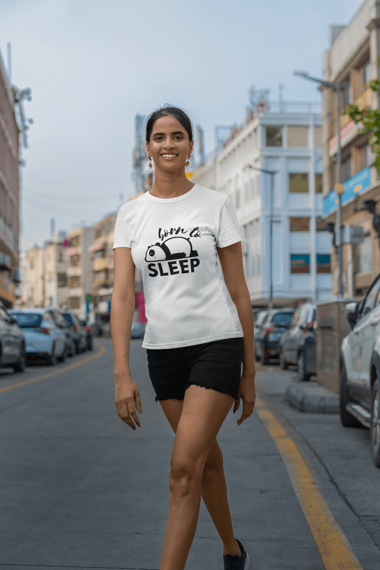 Women's White Born to Sleep Graphic Printed T-shirt - Printed Cave