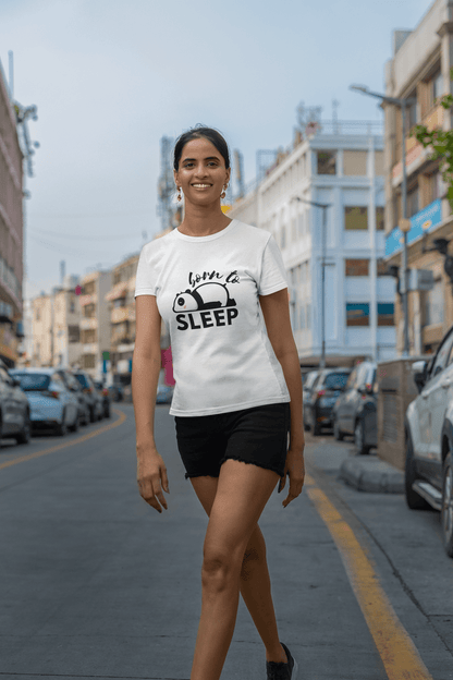 Women's White Born to Sleep Graphic Printed T-shirt - Printed Cave