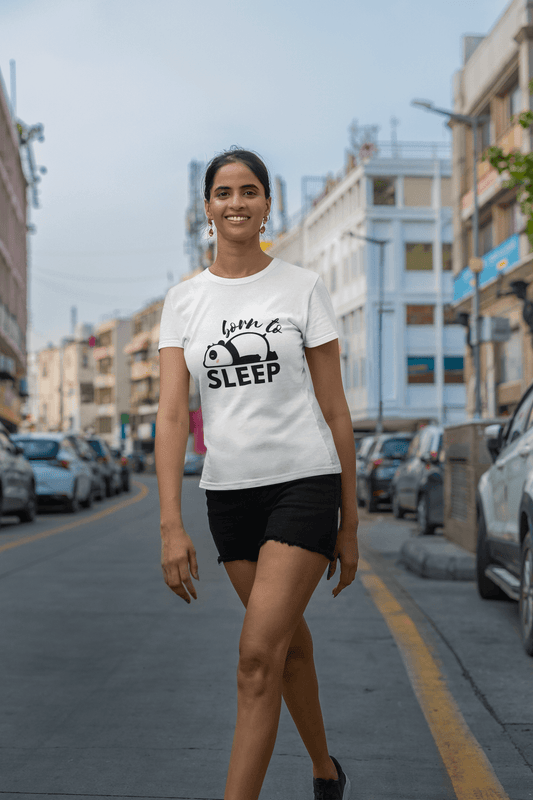 Women's White Born to Sleep Graphic Printed T-shirt - Printed Cave