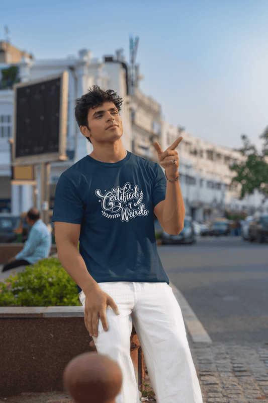 Men's Navy Blue Certified Weirdo Graphic Printed T-shirt - Printed Cave