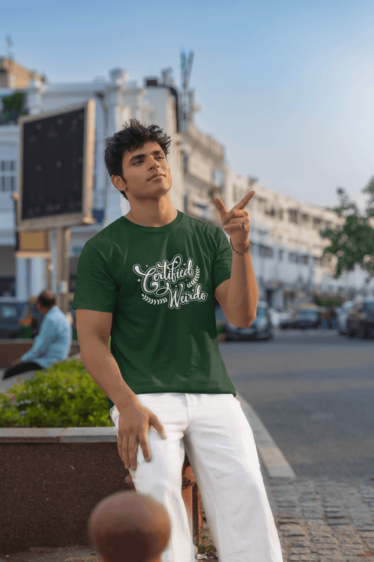 Men's Olive Green Certified Weirdo Graphic Printed T-shirt - Printed Cave