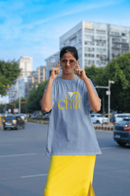 Women's Baby Blue Chill Graphic Printed Oversized T-shirt