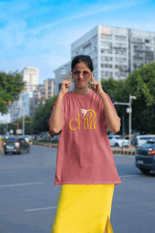 Women's Dusty Red Chill Graphic Printed Oversized T-shirt