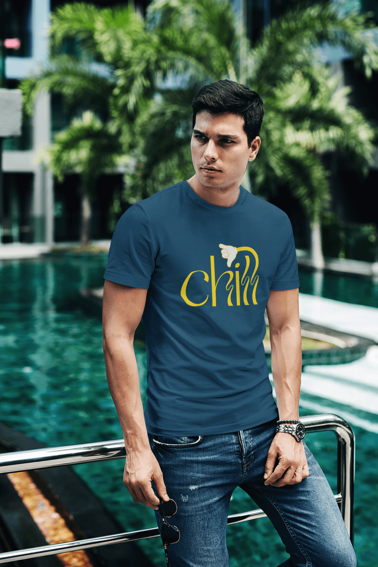 Men's Navy Blue Chill Graphic Printed T-shirt - Printed Cave