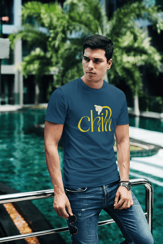 Men's Navy Blue Chill Graphic Printed T-shirt - Printed Cave