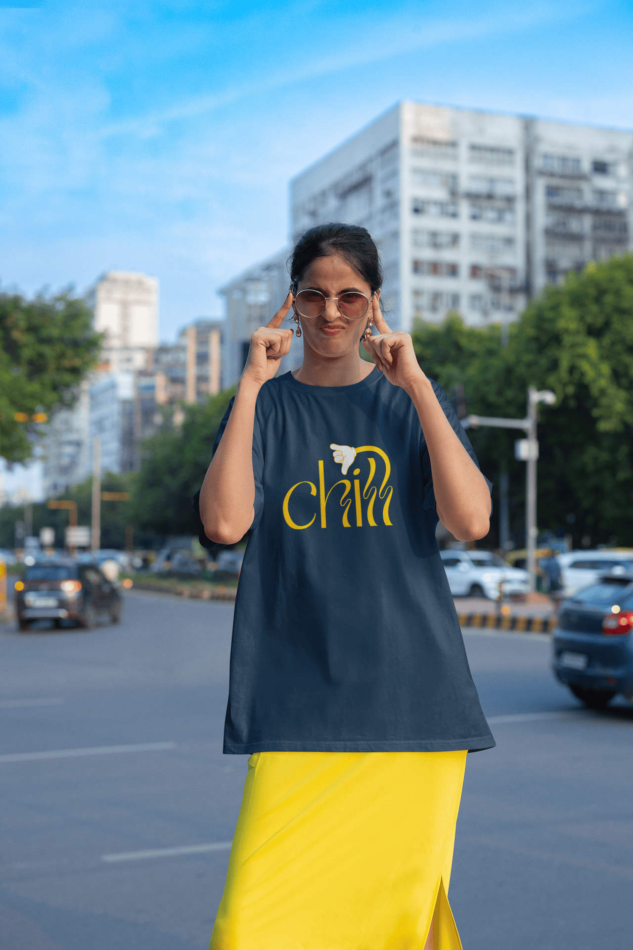 Women's Navy Blue Chill Graphic Printed Oversized T-shirt