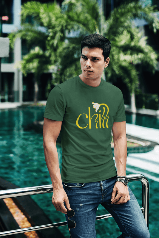 Men's Olive Green Chill Graphic Printed T-shirt - Printed Cave