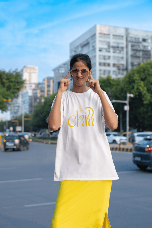 Women's White Chill Graphic Printed Oversized T-shirt