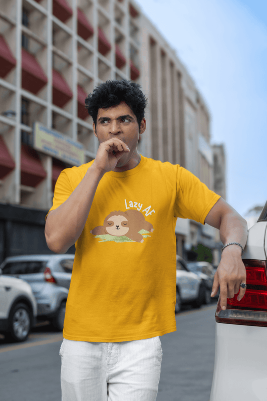 Men's Golden Yellow Lazy AF Graphic Printed T-shirt - Printed Cave