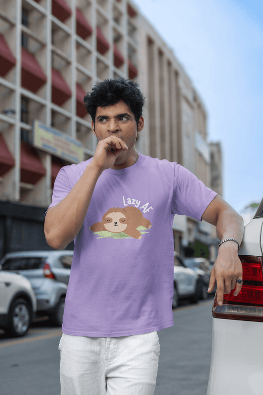 Men's Iris Lavender Lazy AF Graphic Printed T-shirt - Printed Cave