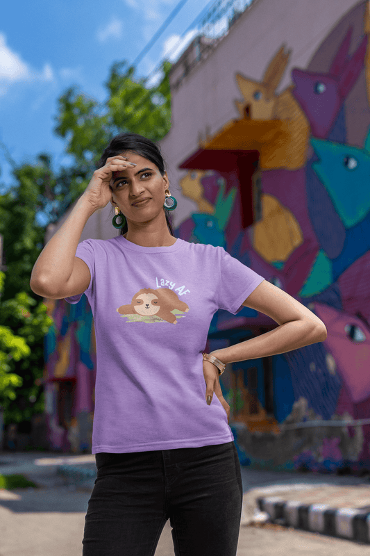 Women's Iris Lavender Lazy AF Graphic Printed T-shirt - Printed Cave