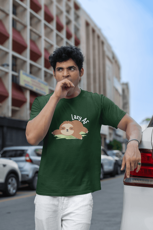Men's Olive Green Lazy AF Graphic Printed T-shirt - Printed Cave