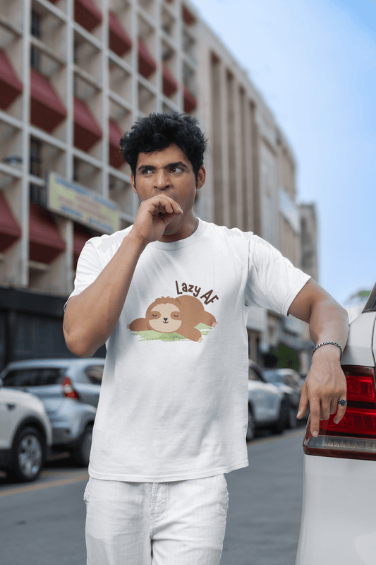 Men's White Lazy AF Graphic Printed T-shirt - Printed Cave