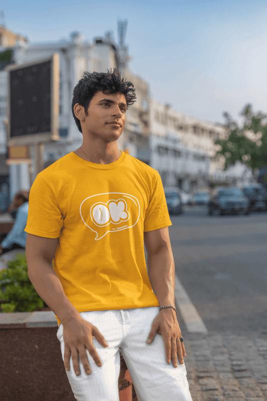 Men's Golden Yellow OK Graphic Printed T-shirt - Printed Cave