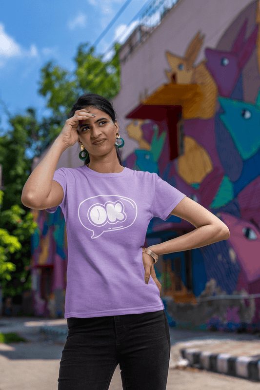Women's Iris Lavender OK Graphic Printed T-shirt - Printed Cave