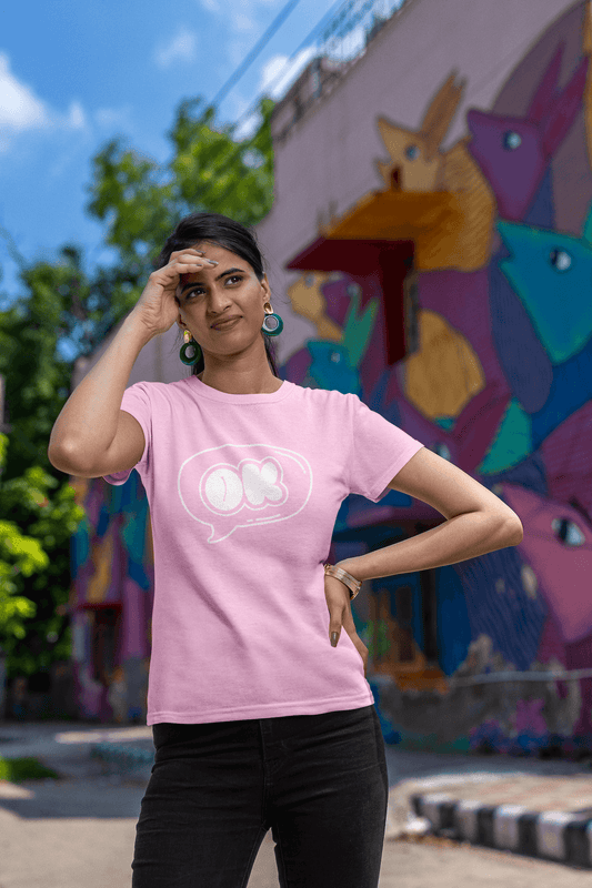 Women's Light Pink OK Graphic Printed T-shirt - Printed Cave