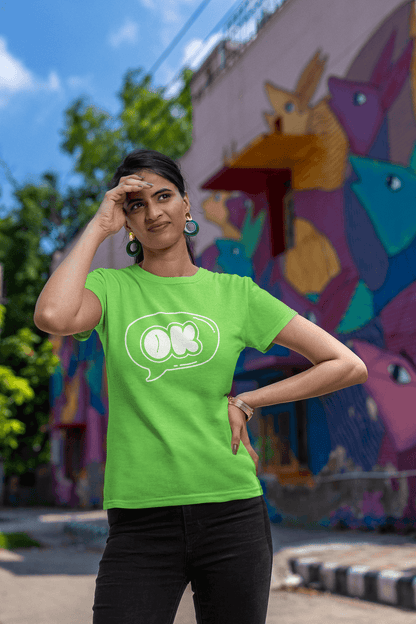 Women's Green OK Graphic Printed T-shirt - Printed Cave